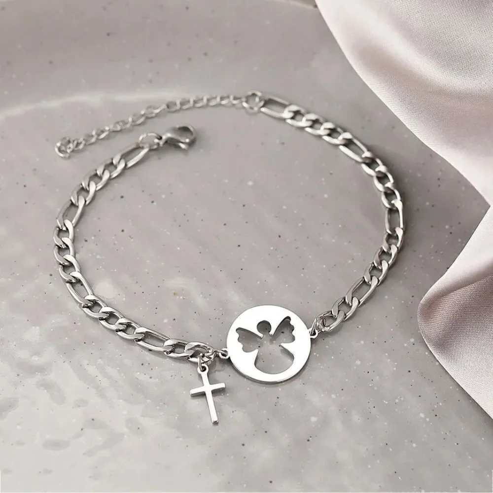 Stainless Steel Angel Cross Bracelet
